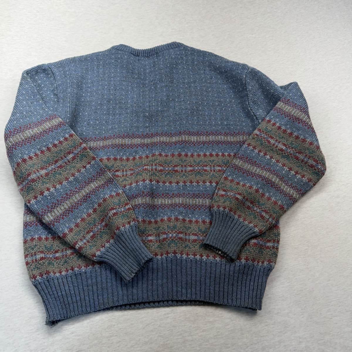 vintage Sears Classics Wool Sweater Men&rsquo;s XL Fair Isle V Neck Blue Knit