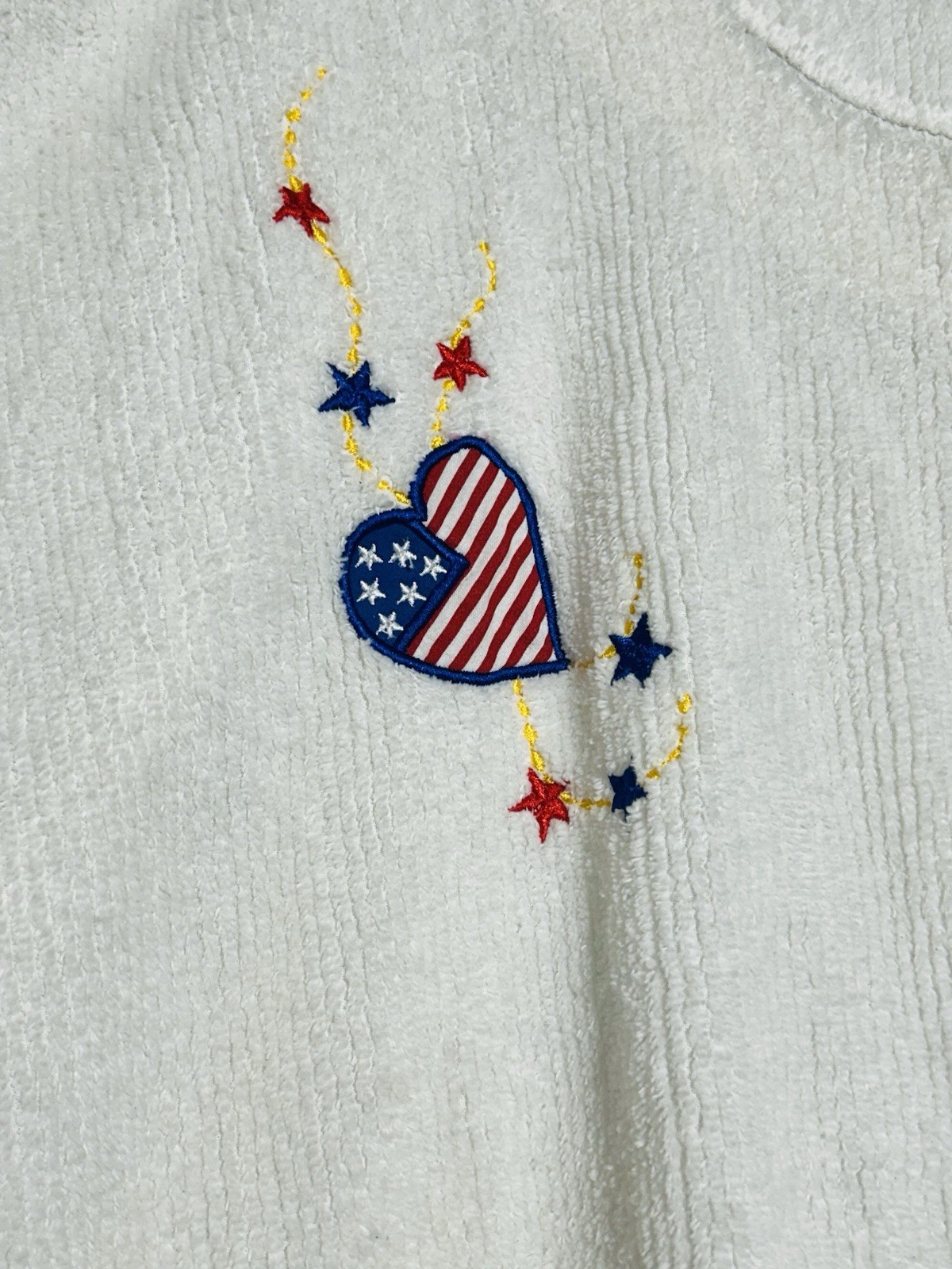 Chenille Zip Up House Coat/Robe/ Beach Cover Up One Size White Patriotic America
