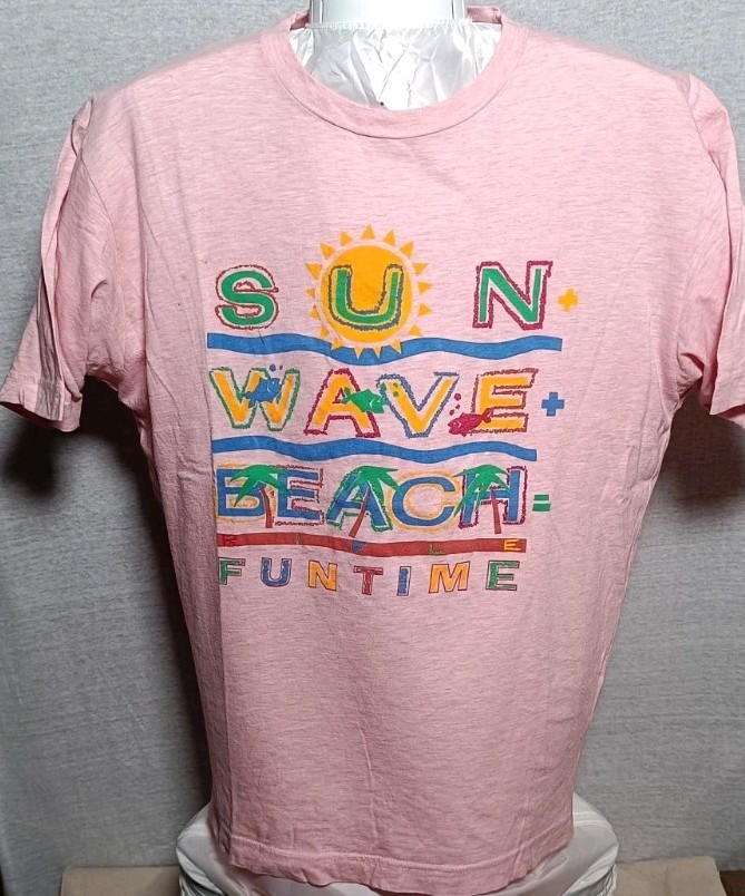 Pink T-shirt women&rsquo;s L size 40 colorful beach print summer RIFLE Vintage