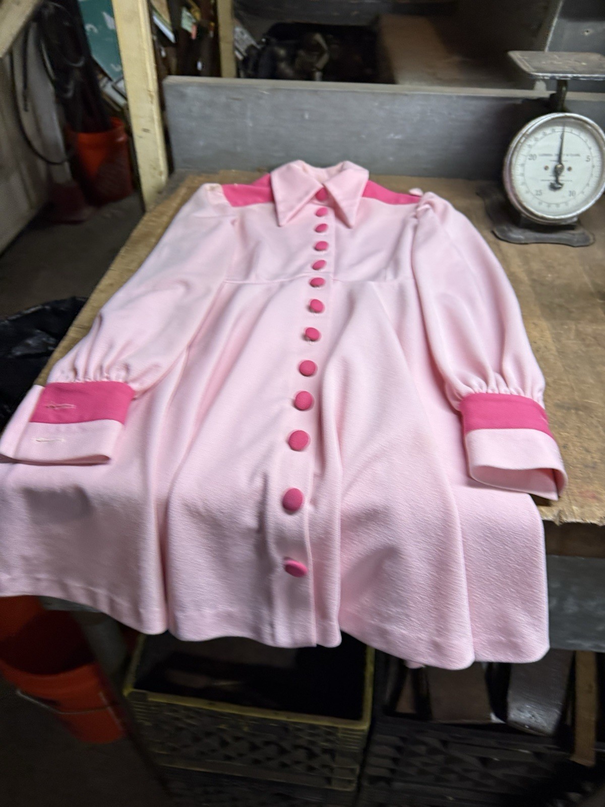 Vintage Early 1900s Retro Pink Button Up Dress Womens Workwear Clothing USA