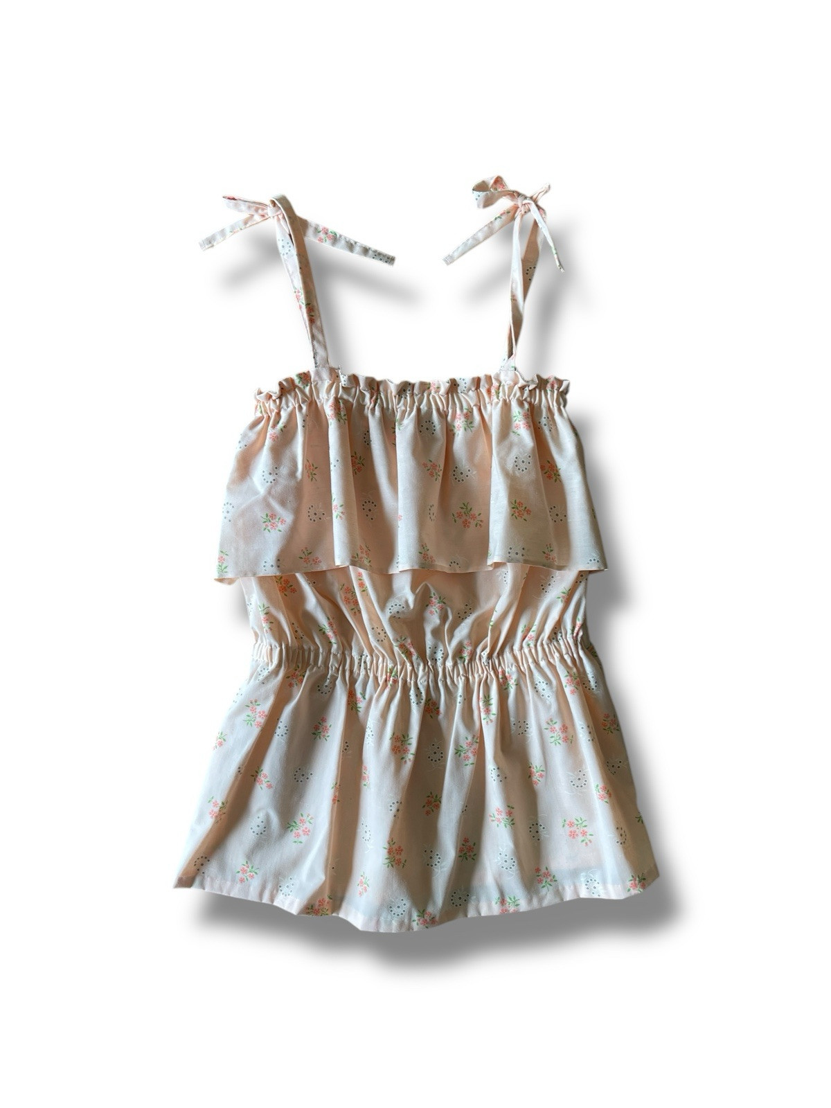 Vintage 70s Tied Straps Top Pink Floral Hippy Retro Brady Bunch