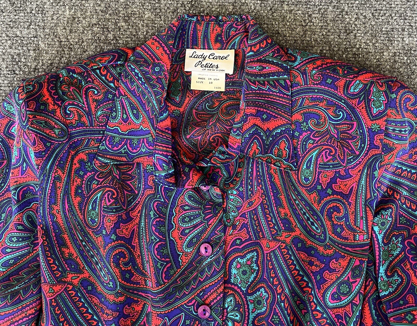 Lady Carol Petites VTG Dress Red Blue Neon Pleated Belted Hippy Fairy Size 10