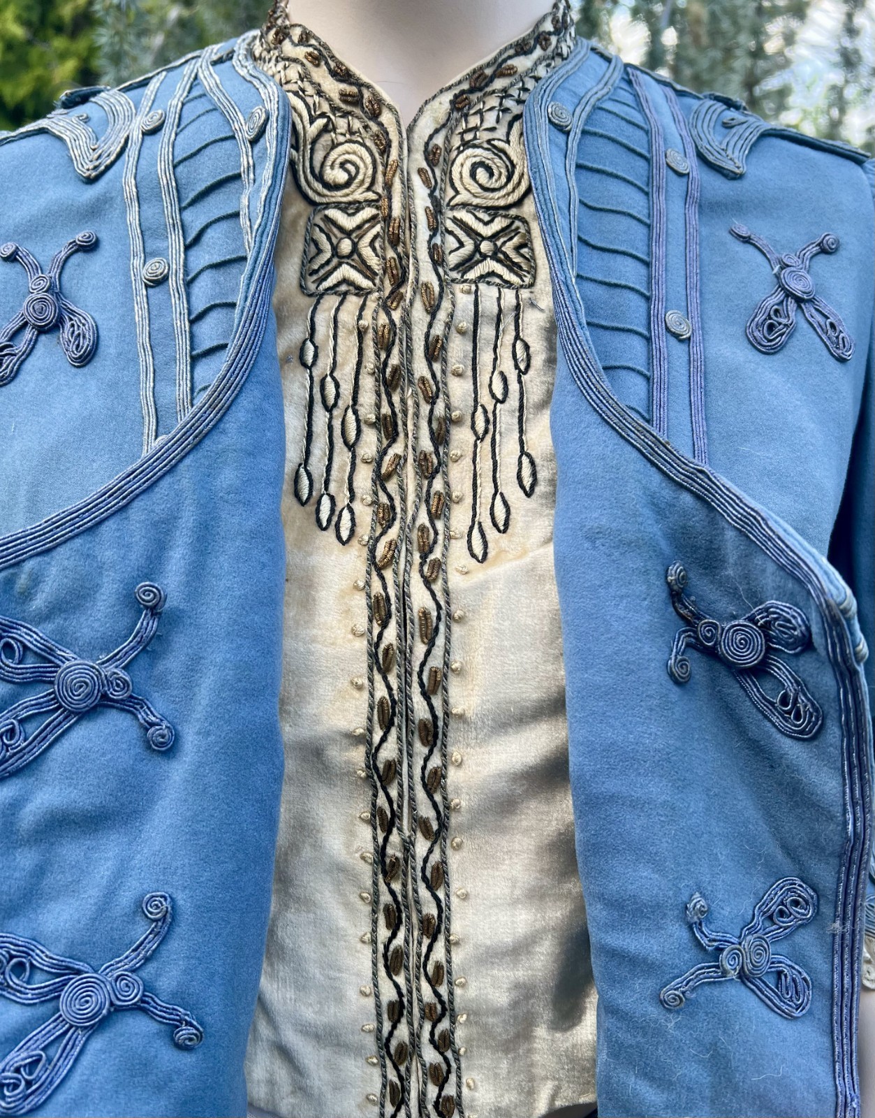 ANTIQUE EDWARDIAN BLUE WOOL 2PC WALKING SUIT DRESS