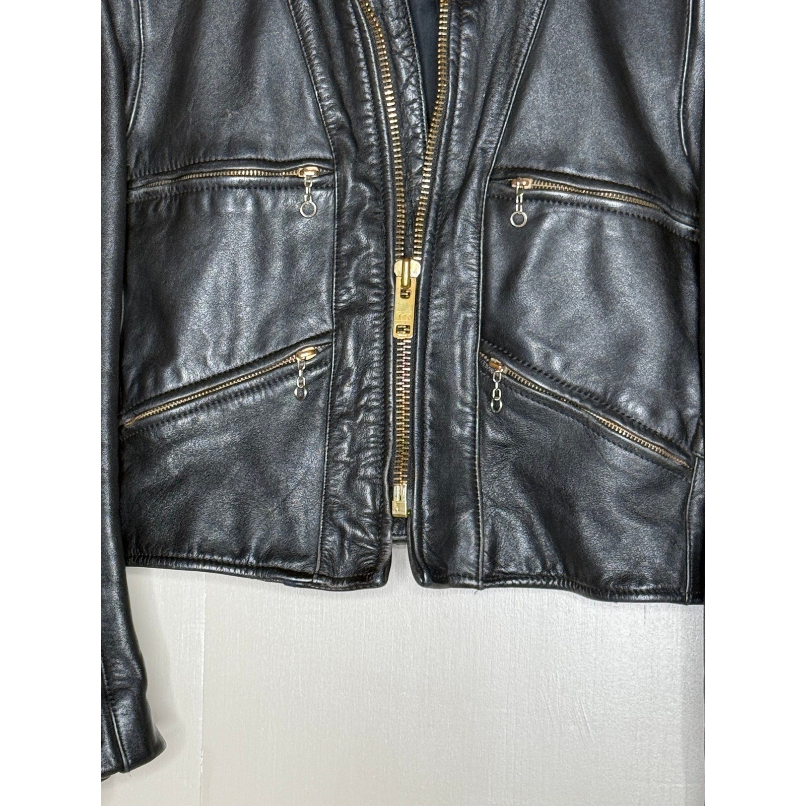 Schott-style heavyweight leather moto jacket single rider black vintage