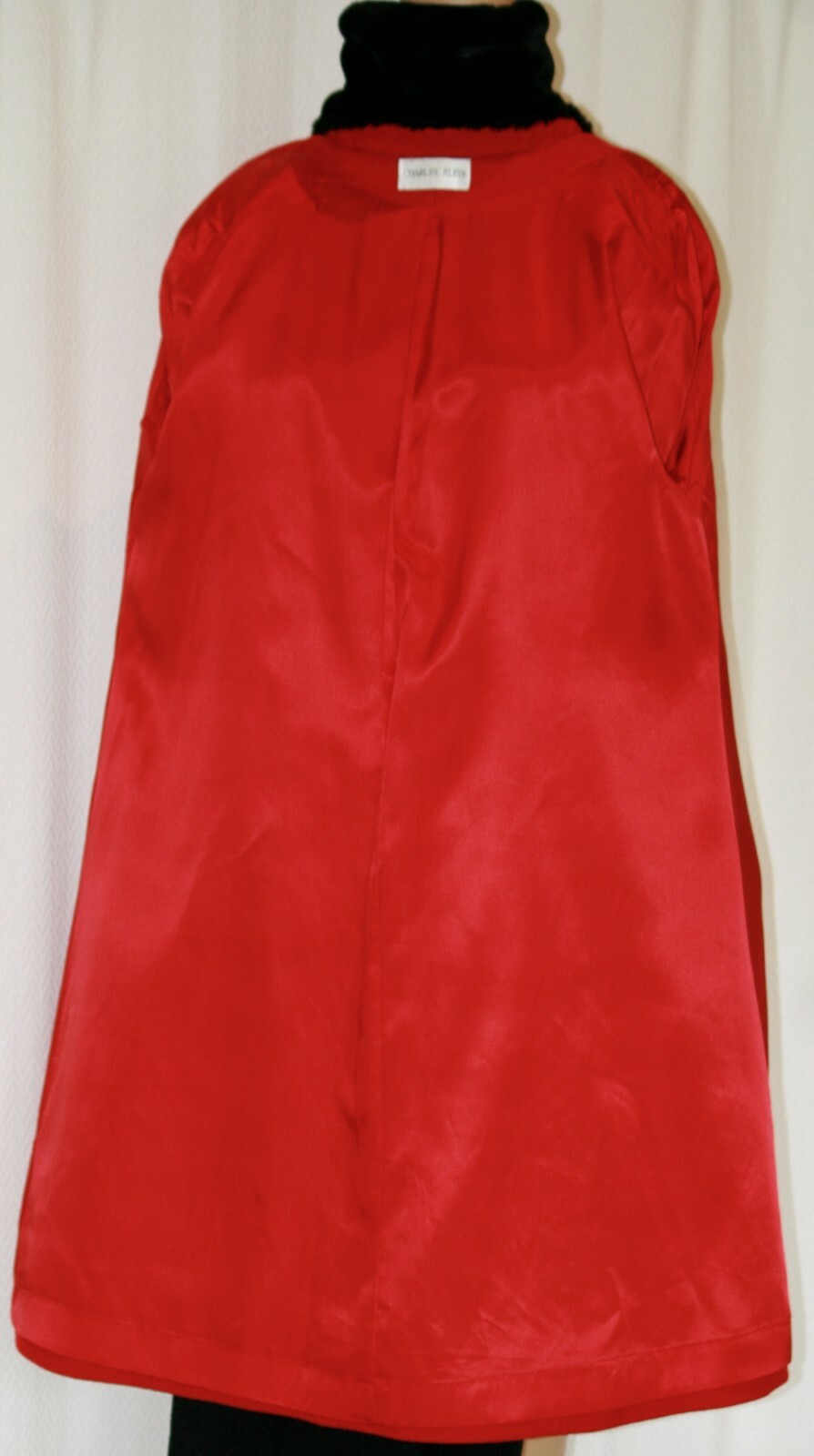 Candy Apple Red Charles Klein Midi Wool Coat w/ Black Faux Fur Collar Wms Med Lg