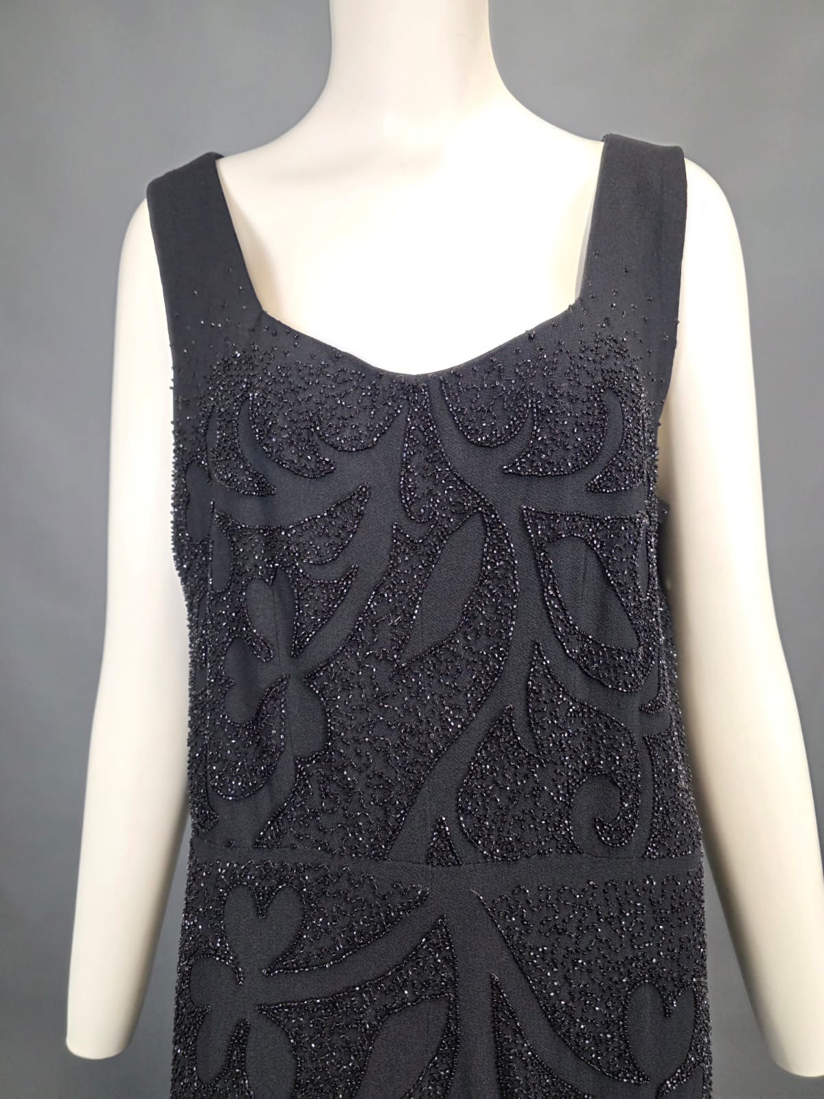 VINTAGE 1940’S FLORAL + VINE PATTERN BEADED CREPE DRESS BY MILGRIM