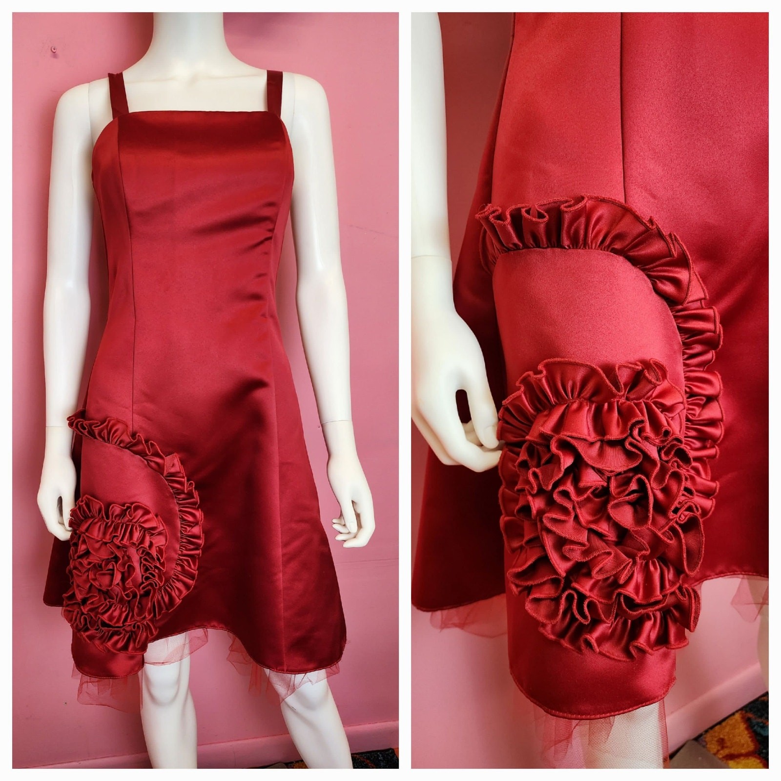 Vintage 1990&rsquo;s Jessica McClintock for Gunne Sax Red Prom Dress Large Rosette