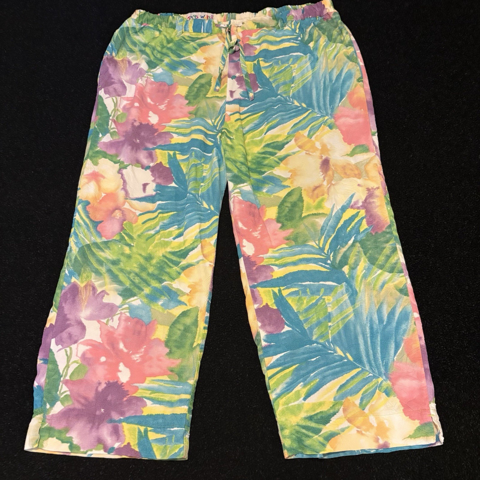 Vtg. Jams World Women&rsquo;s XL Hawaiian Floral « Orchid » Lightweight Rayon Crop Pants