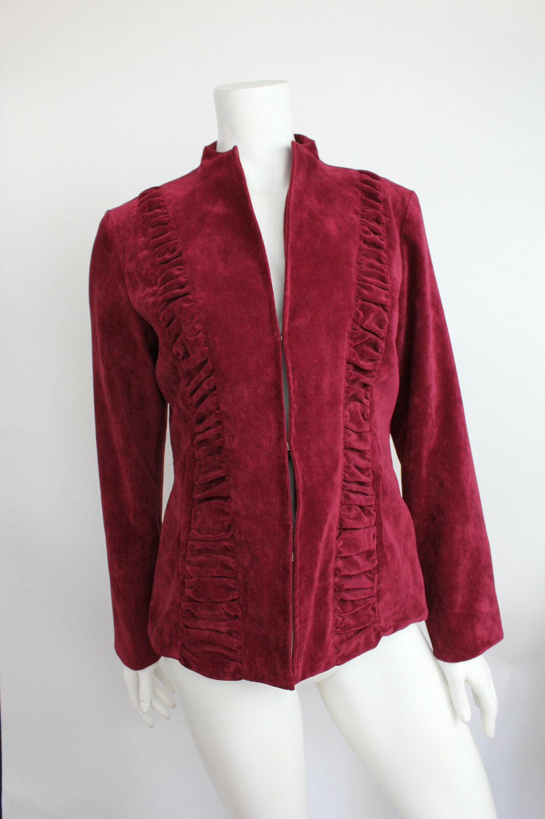 Vintage Victor Costa Cabernet Velveteen Jacket Blazer Bordeaux Red Velvet Ruched
