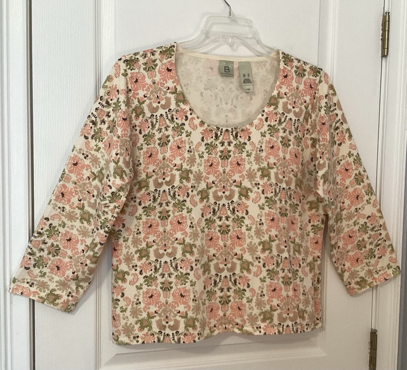 VTG Y2K Belongings Top XL Muted Floral Damask Knit 90’s Made In Hong Kong NWOT