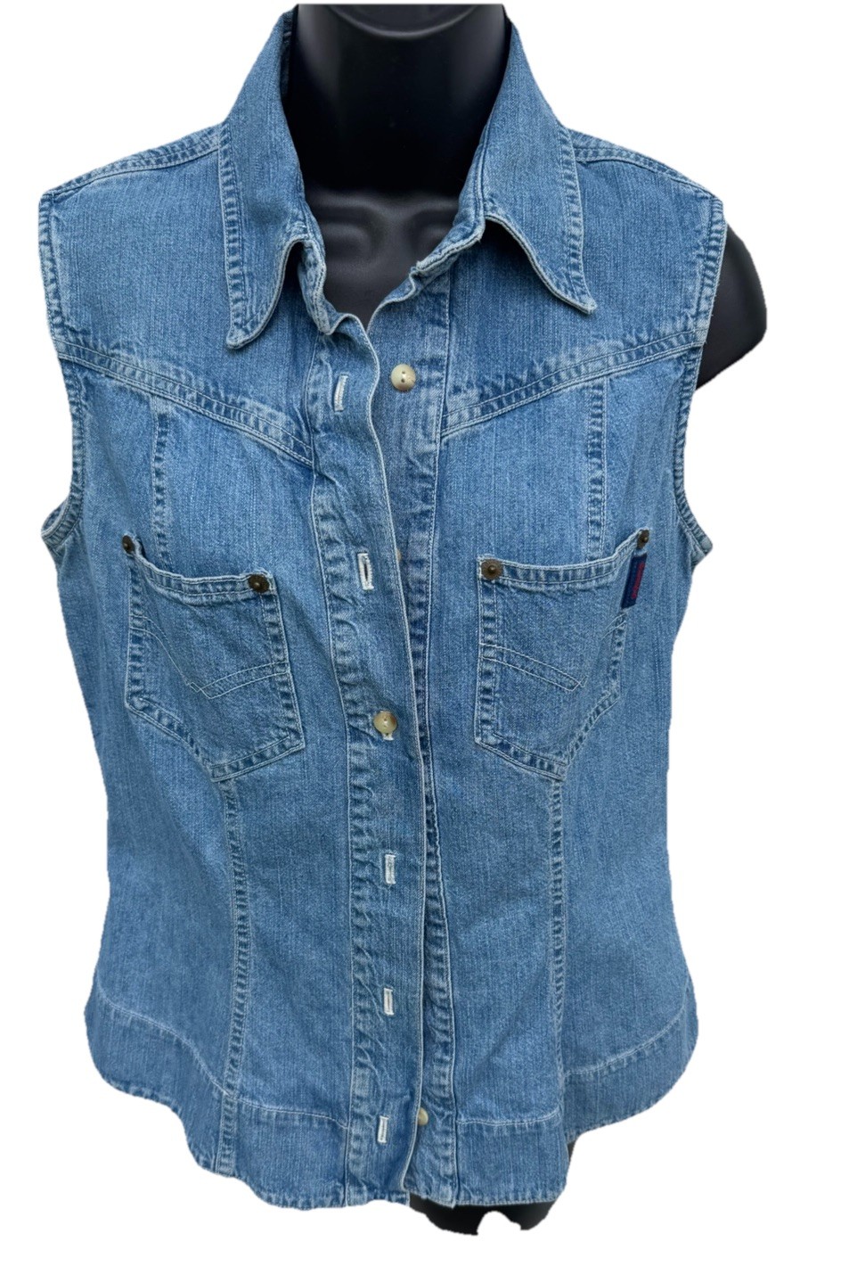 VTG 90&rsquo;s Guess Jeans Denim Blue SLS Collar BF CTN Blouse SZ Med.