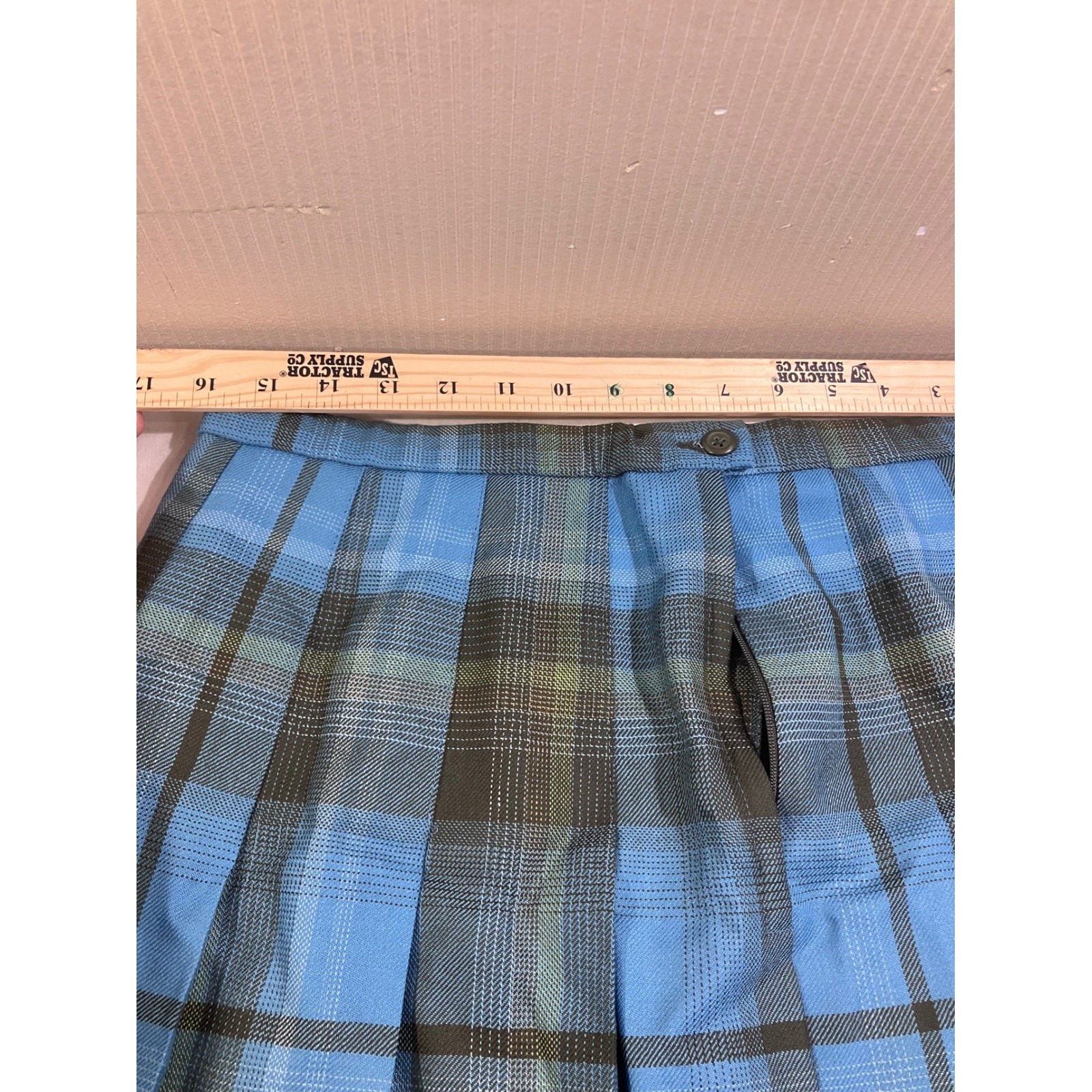 Pendleton Blue Virgin Wool Skirt Suit Set Blazer Pleated Plaid Skirt Womens 14