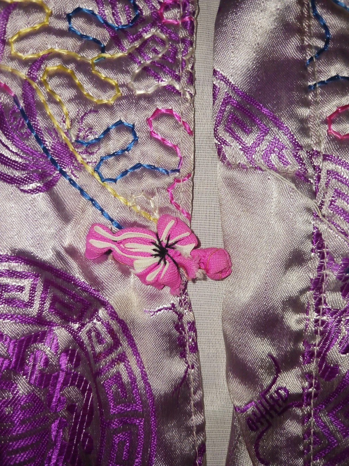 Vintage 70&rsquo;s Vietnam War Souvenir Kimono from Estate Satin Pink Purple Fabric
