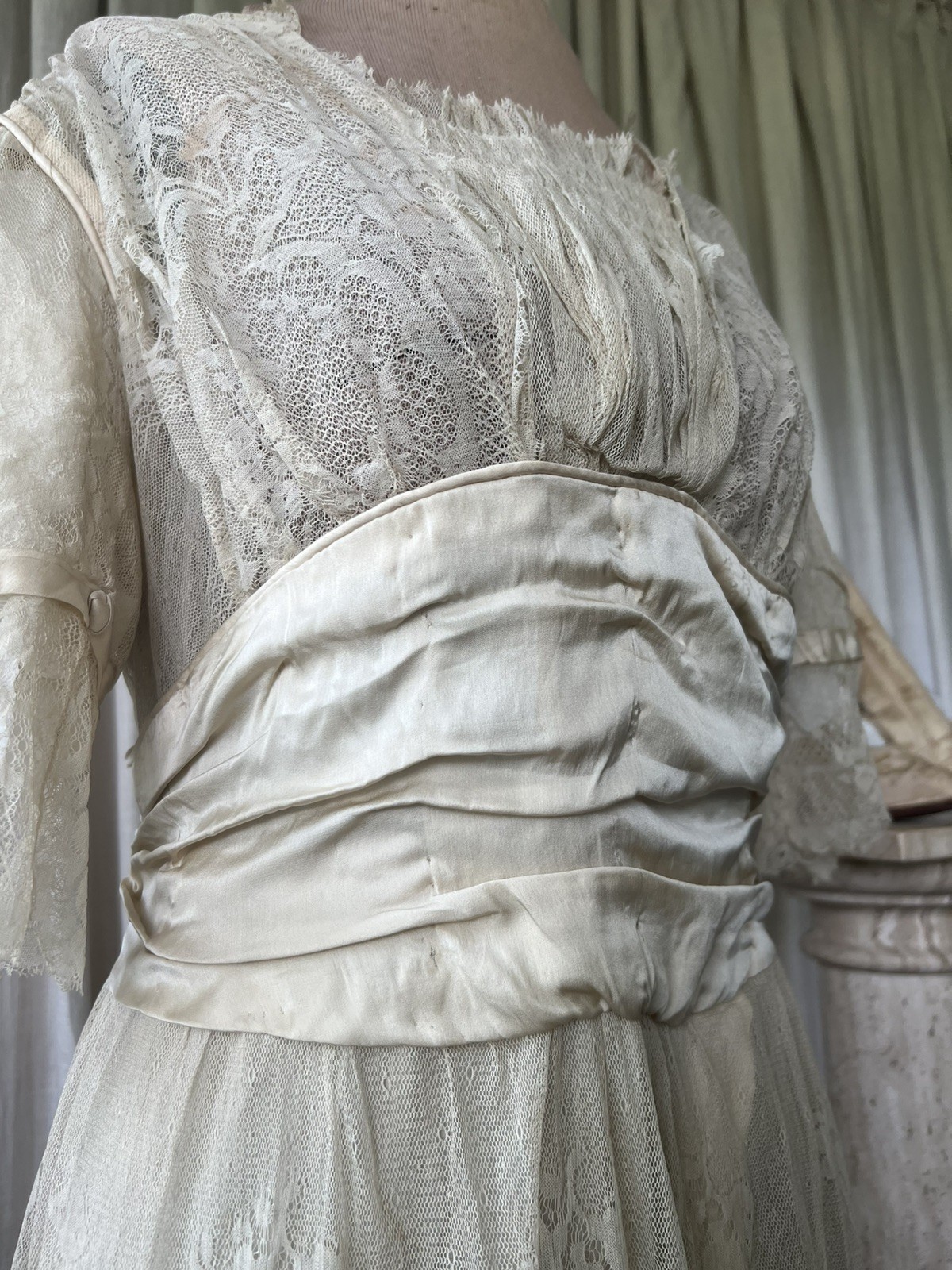 Stunning Antique Edwardian Silk Lace Wedding Dress with Original Shoes