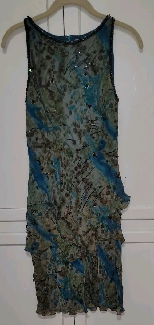 Victoria Royal 100% Silk Sequin Rhinestone Flutter Dress, Sz 6, W/Matching Wrap