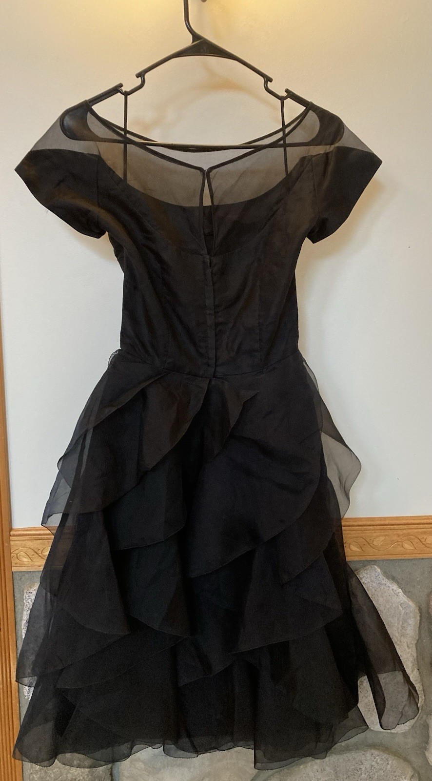 Antique/Vintage 1950’s Cocktail Dress Black Taffeta/Organza Ruffle Skirt Size 8
