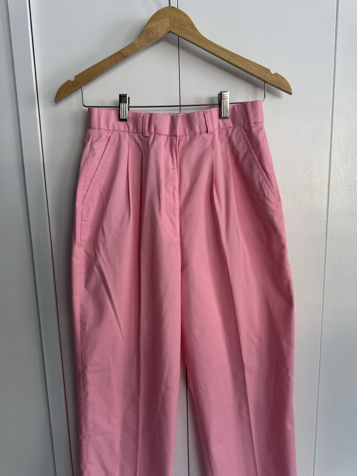 Vintage 1980s Pink Pleated Polyester Cotton Blend Pants High Waisted Rise