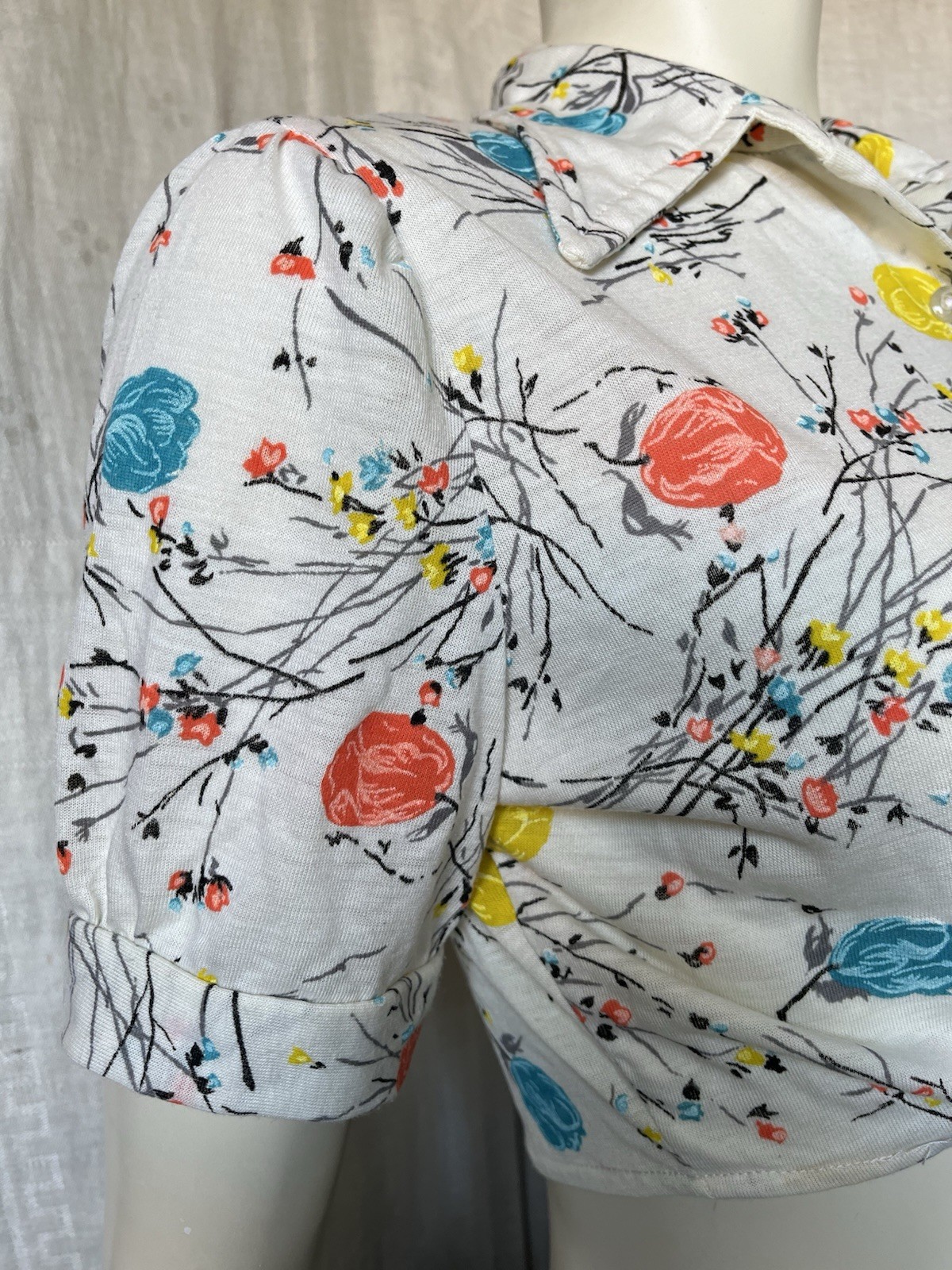 Vintage 70s Floral Crop Tie Blouse Summer Prairie Blooms Hippie Boho Cottage S/M