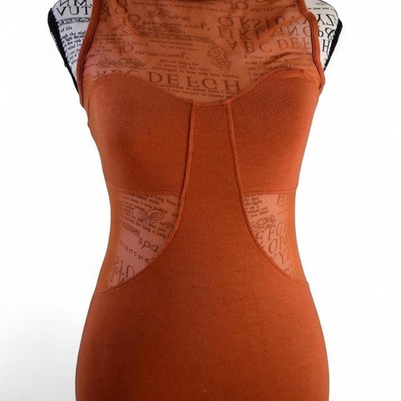 Vintage (2010&rsquo;s) Asos Rust Mesh Panel Bodycon Dress