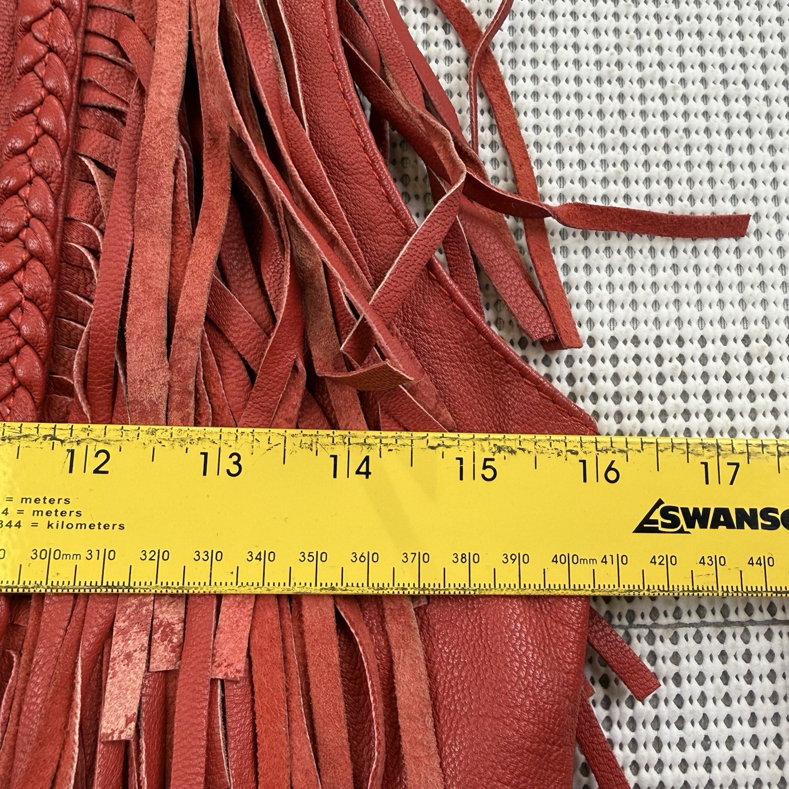 Vintage Antelope Creek Women’s 2XS Red Leather Fringed Vest, Lined, Pockets GUC