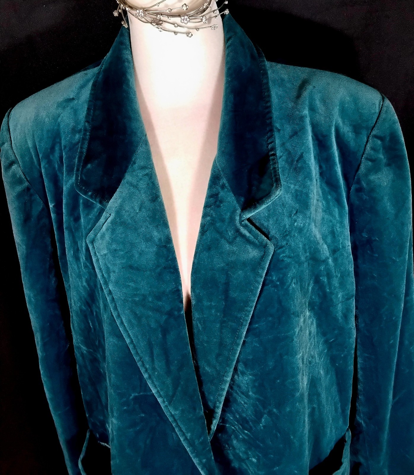 Vtg Koret Women’s Velvet Blazer BLUE 80s 90s Jacket Sz 44 RAYON COTTON USA UNION