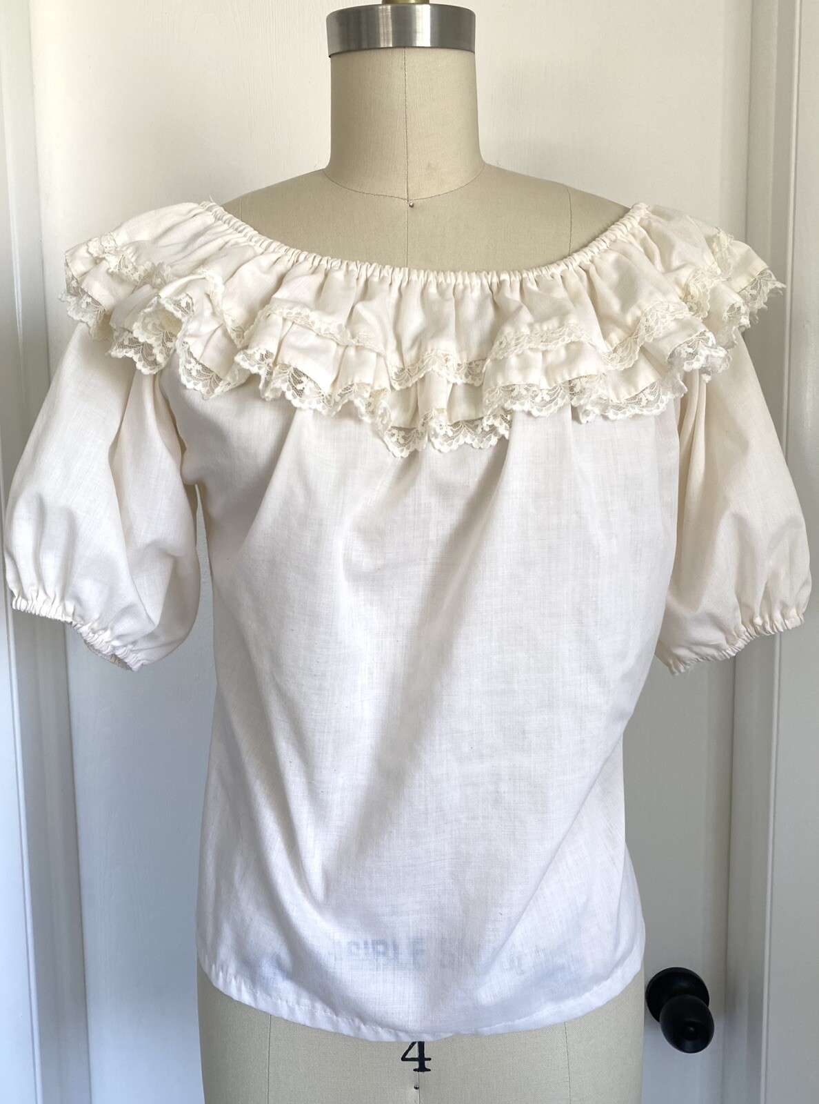 Women&rsquo;s Vintage 70&rsquo;s Boho Prairie Cottagecore Off Shoulder Ruffle Blouse Sz S