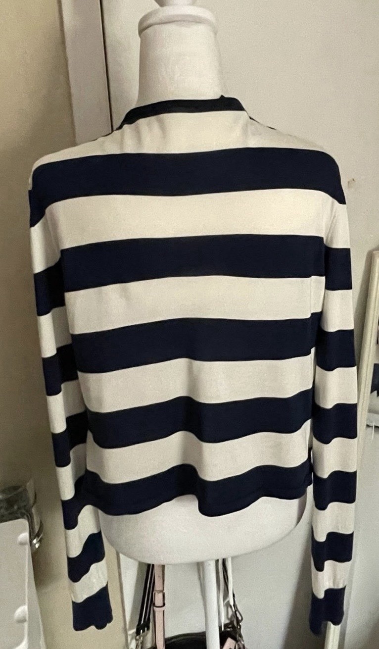 Authentic Dolce & Gabbana 100% Silk Navy Ivory Striped Open Front Cardigan