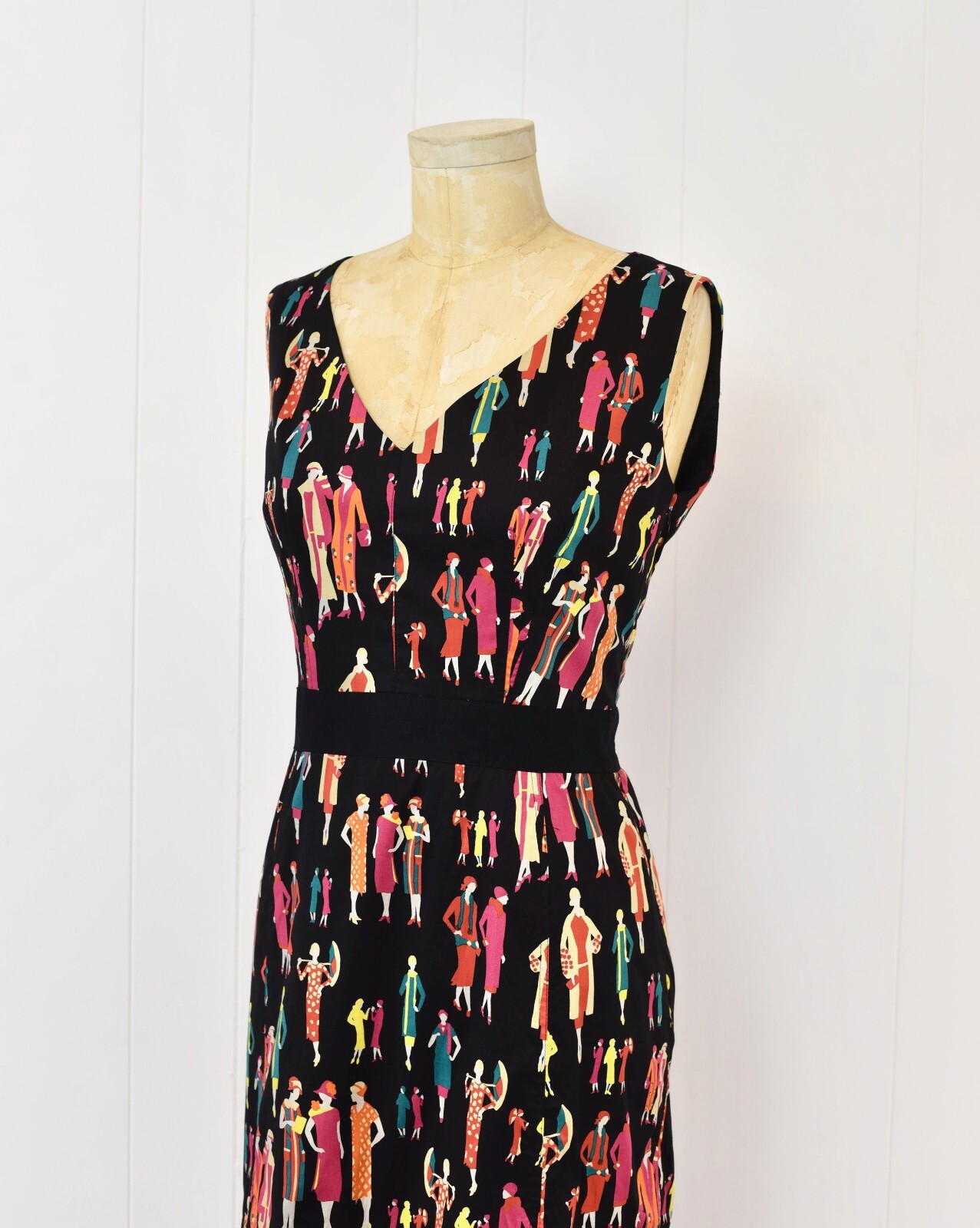 1990s/2000s Y2K Flapper Ladies Art Deco Novelty Print Kay Unger New York Dress