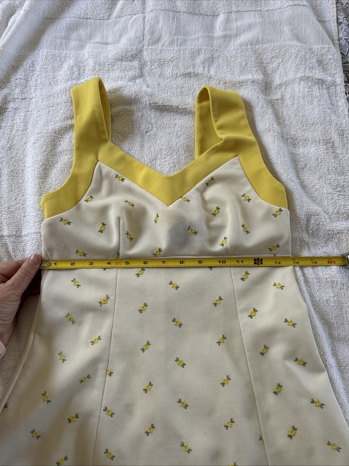 Vintage 1970s Top Seed Tennis Dress Yellow Floral Mini Mod Polyester XS 28&Prime; Bust