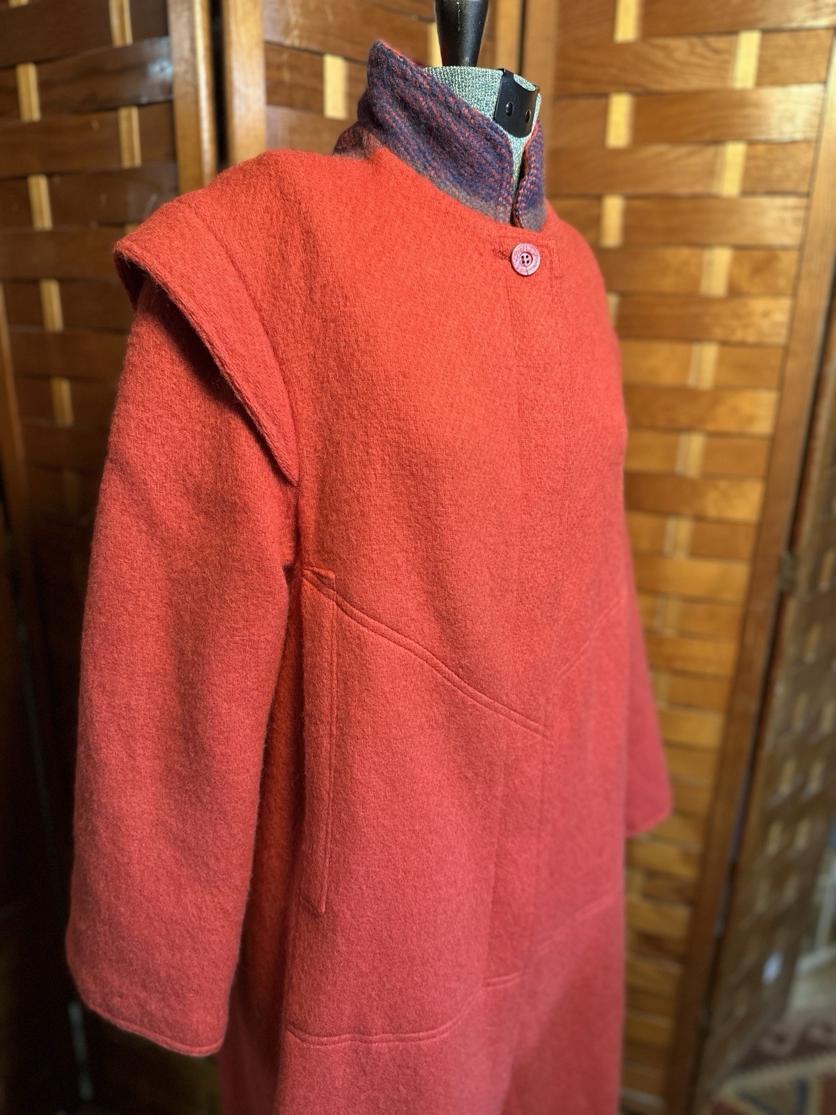 Vintage Amejo Norway Fine Wool Red Coral Swing Coat FOV Sweden 38 Medium