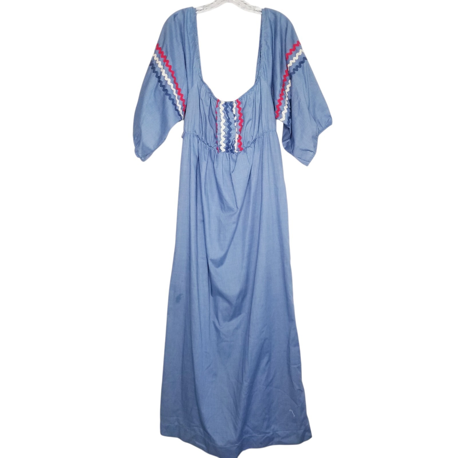Vtg 70s Blue Prairie Maxi Dress Boho Cottagecore Hippie Medium READ