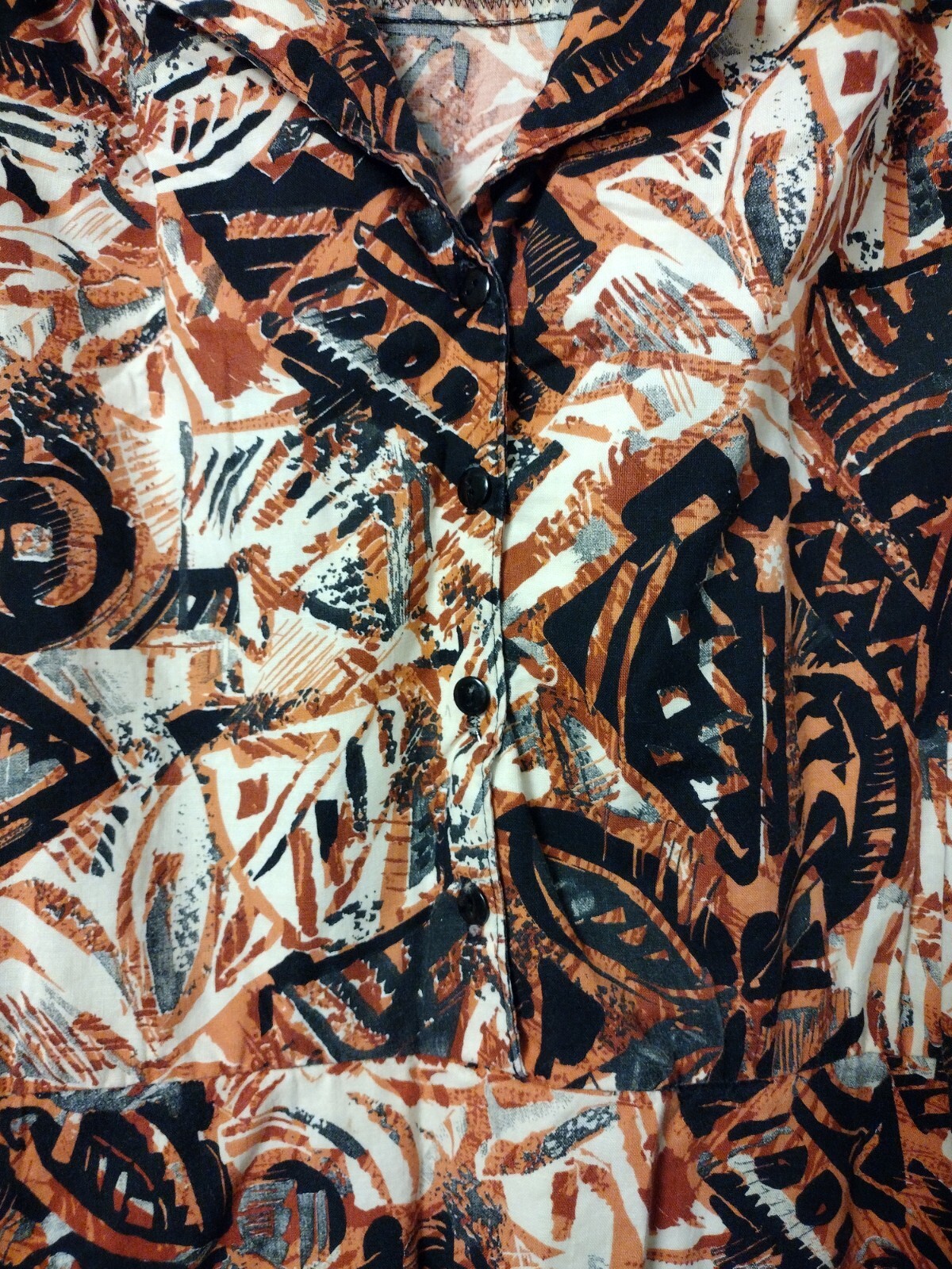 Stuart Alan Size 18 Vintage A-line Brown Print Dress Button Front Collar Womens