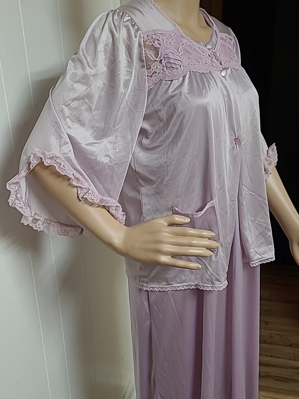 Nwt Vintage Texsheen Nightgown /Jacket 2 pc Set Mauve Purple Women&rsquo;s M