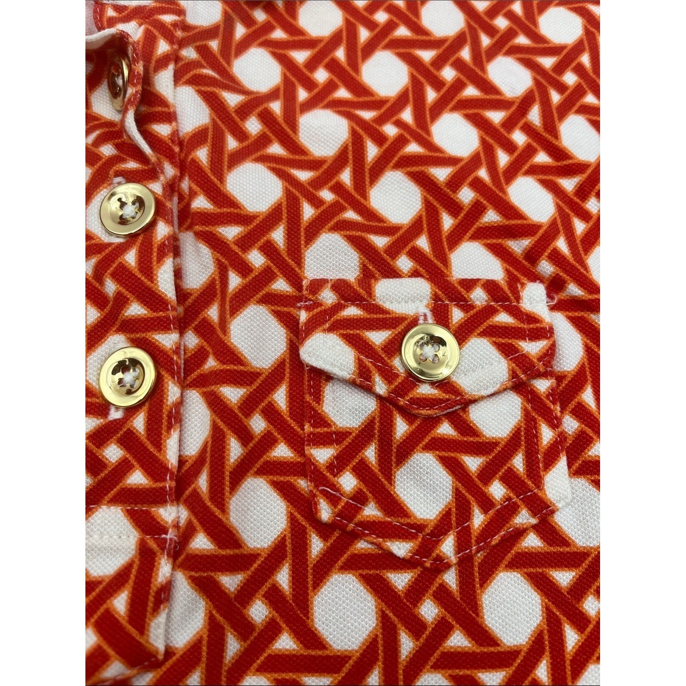 Vintage Talbot&rsquo;s Petites 3/4 Sleeve Orange/White Geometric Print Polo Top