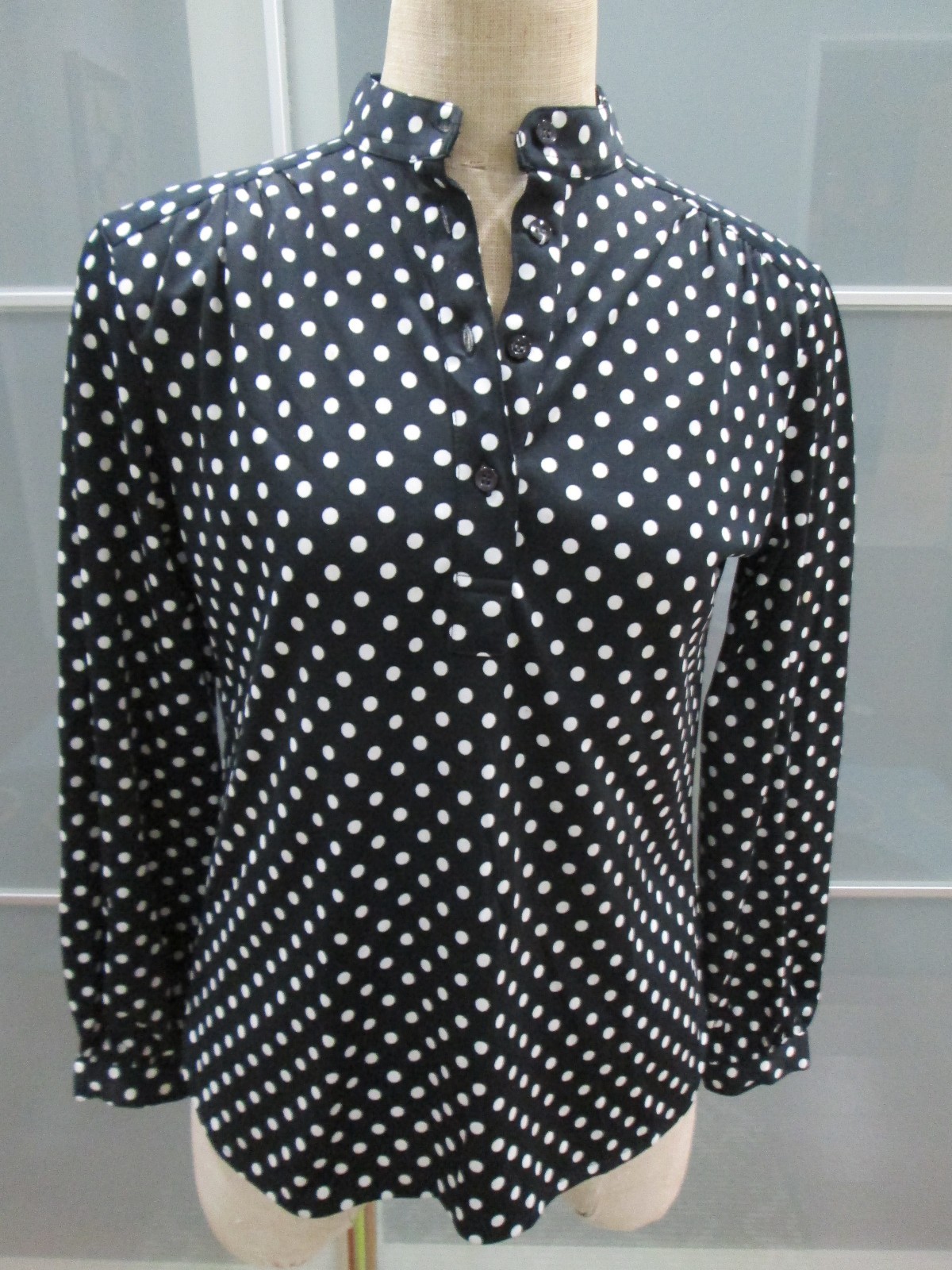 Vintage Andrew St. John Double Knit Polyester Polka Dot Blouse Size L