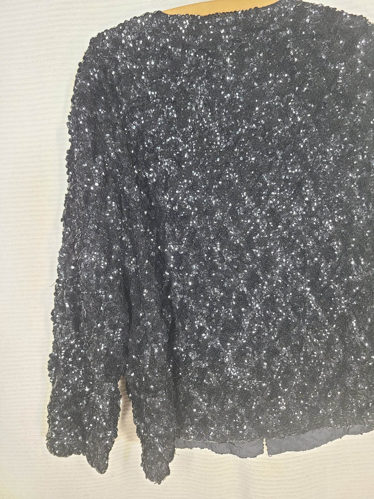Vintage 1980s Black Sequin Jacket 46&Prime;b XL Minimal Squares Formal Evening Retro