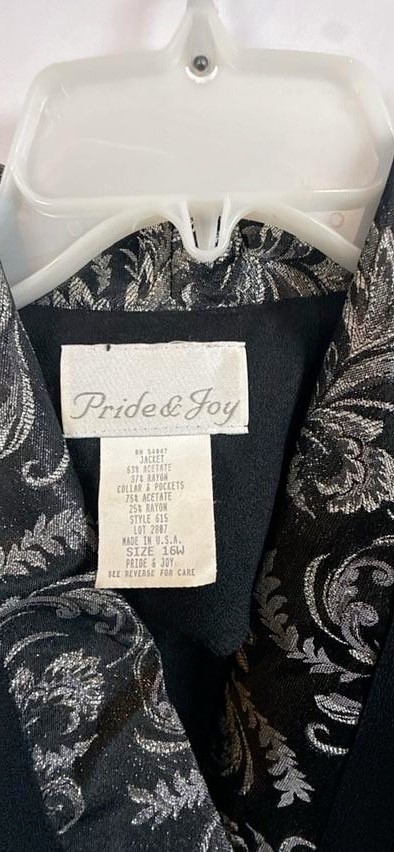 Vtg 90s Pride Joy Womens Double Breasted Blazer Jacket Brocade Shawl Plus 16W
