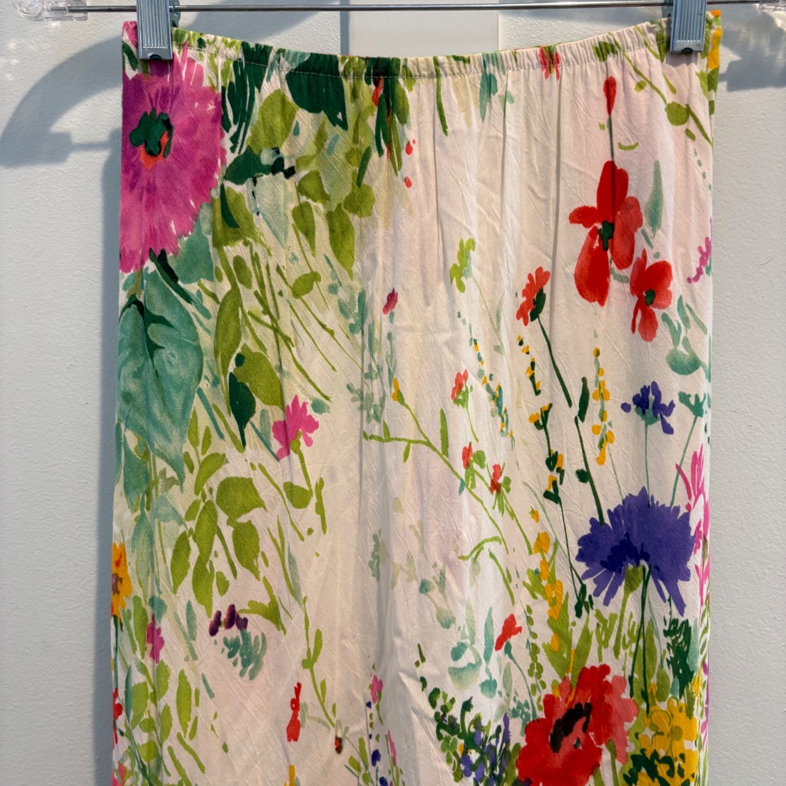 Vtg Jams World Small Floral Maxi Ruffle Skirt Rayon Cottage Bouquet Resort Art