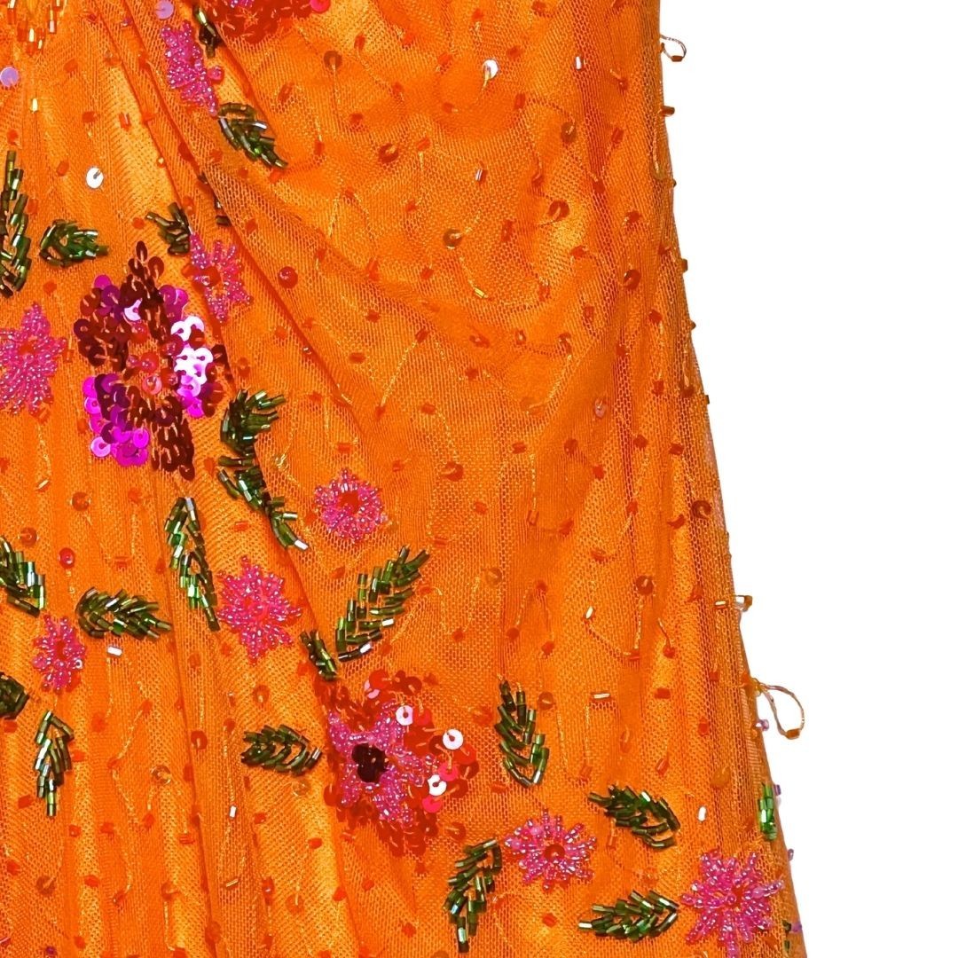 Vtg Y2k Womens Orange Sequin Ruffle Balletcore Fairy Prom Dress Sz S FLAW