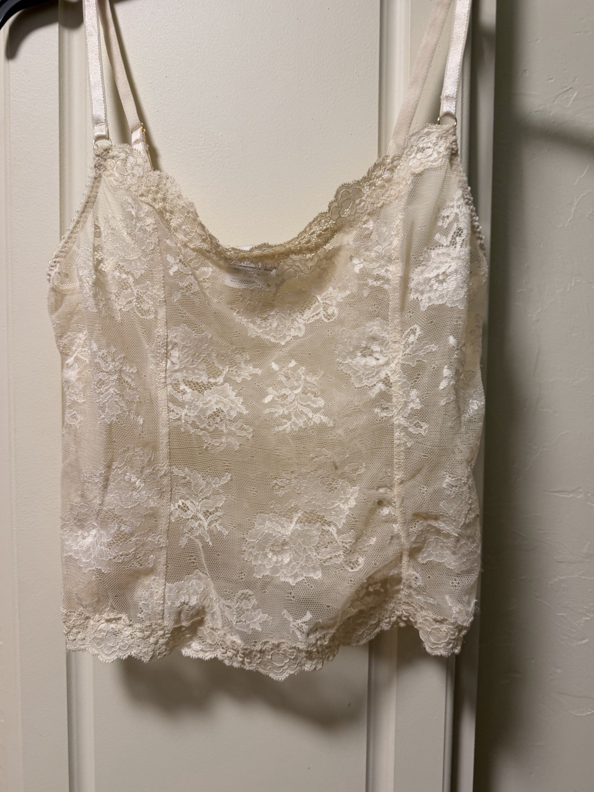 Vintage Arianne Cream Floral Lace Camisole Tank Top Sheer Lingerie Y2K