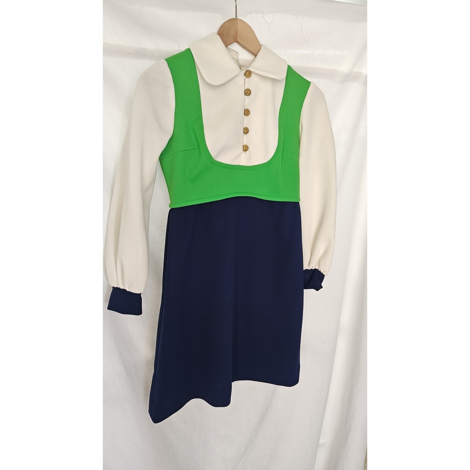 Vintage Colorblock Mini Dress Green White Navy Blue Mod 60s 70s Retro Small