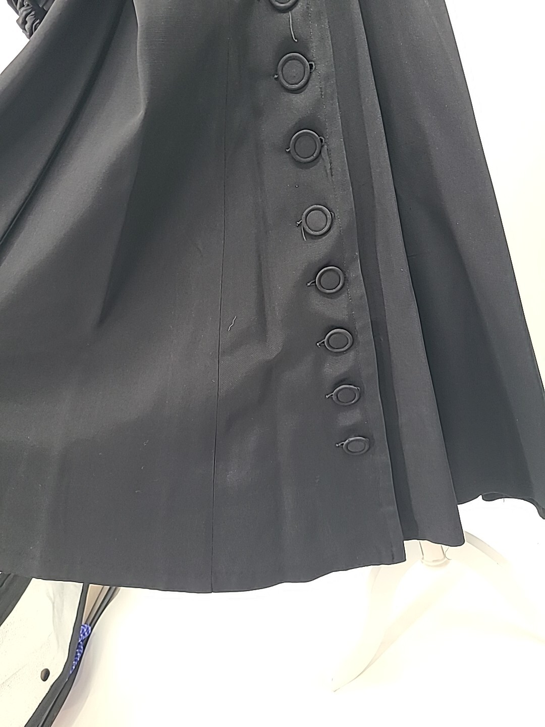 Rare VTG 1930s 40s Button Down Dress, Black With Bubble Sleeves & Full Skirt, LG