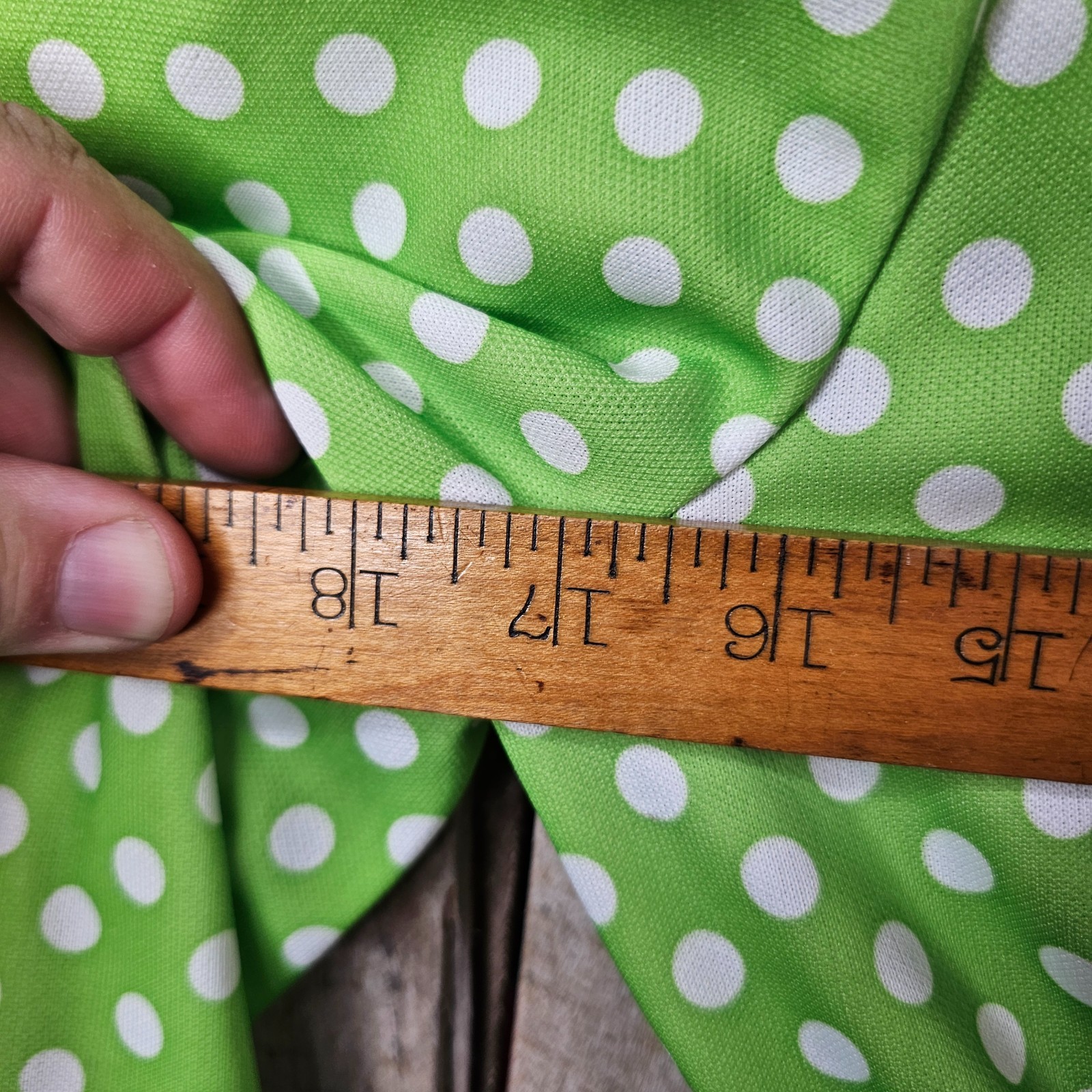 Vintage 1970s Green White Polka Dot Mod Dress ILGWU USA Double Knit Women&rsquo;s