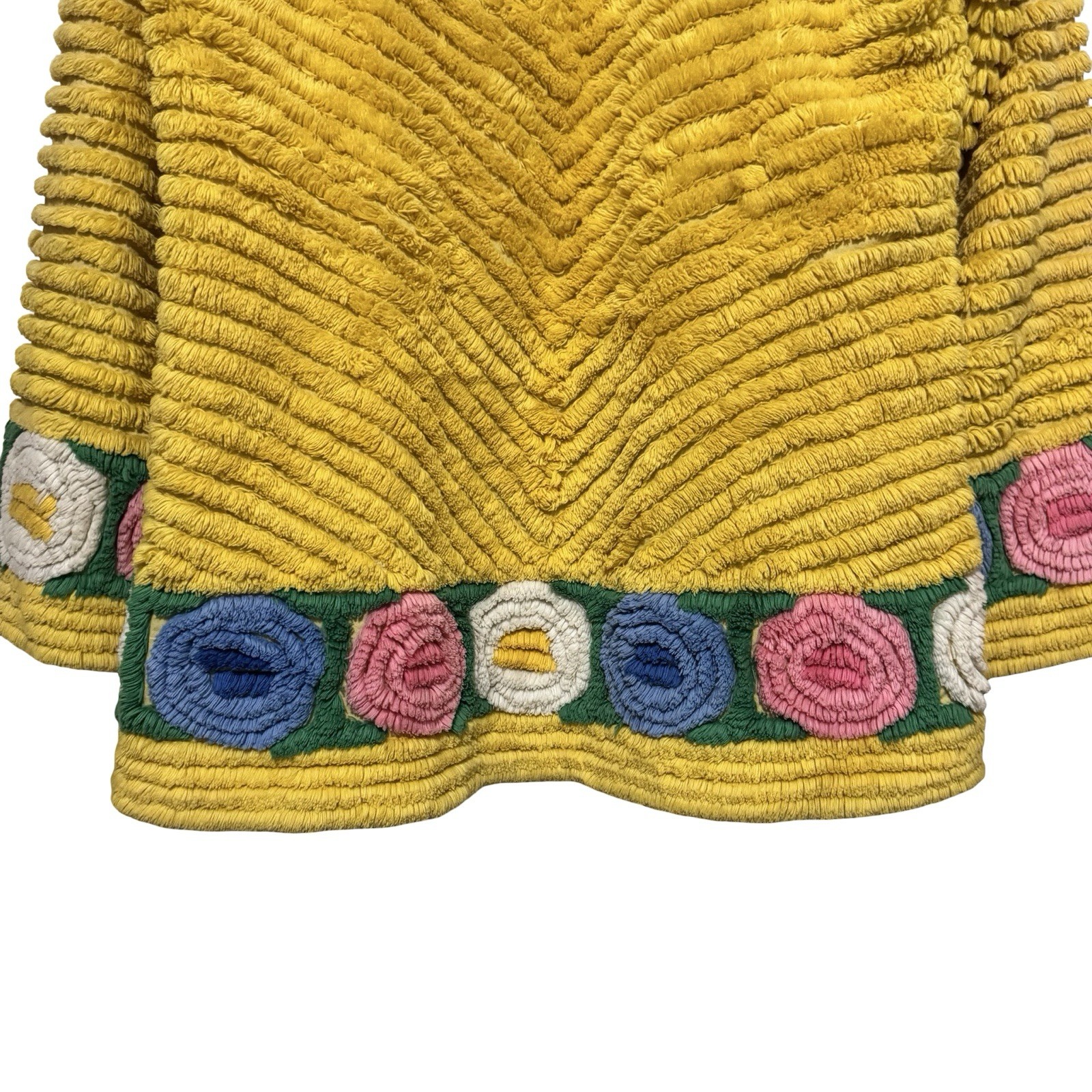 Vintage 1930s Chenille Floral Yellow Jacket short robe coverup size Small