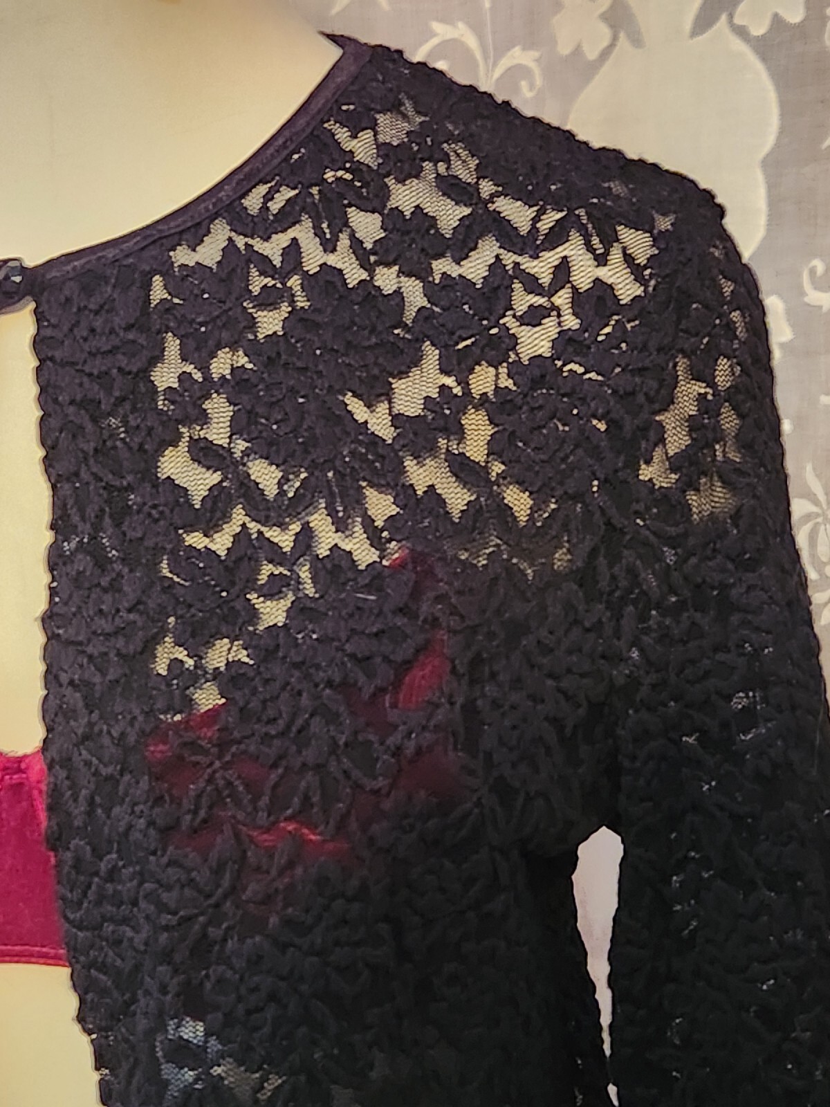 Dress Barn Lace Shrug Bolero Cardigan Black Sheer Scalloped Sexy Small Y2K VTG