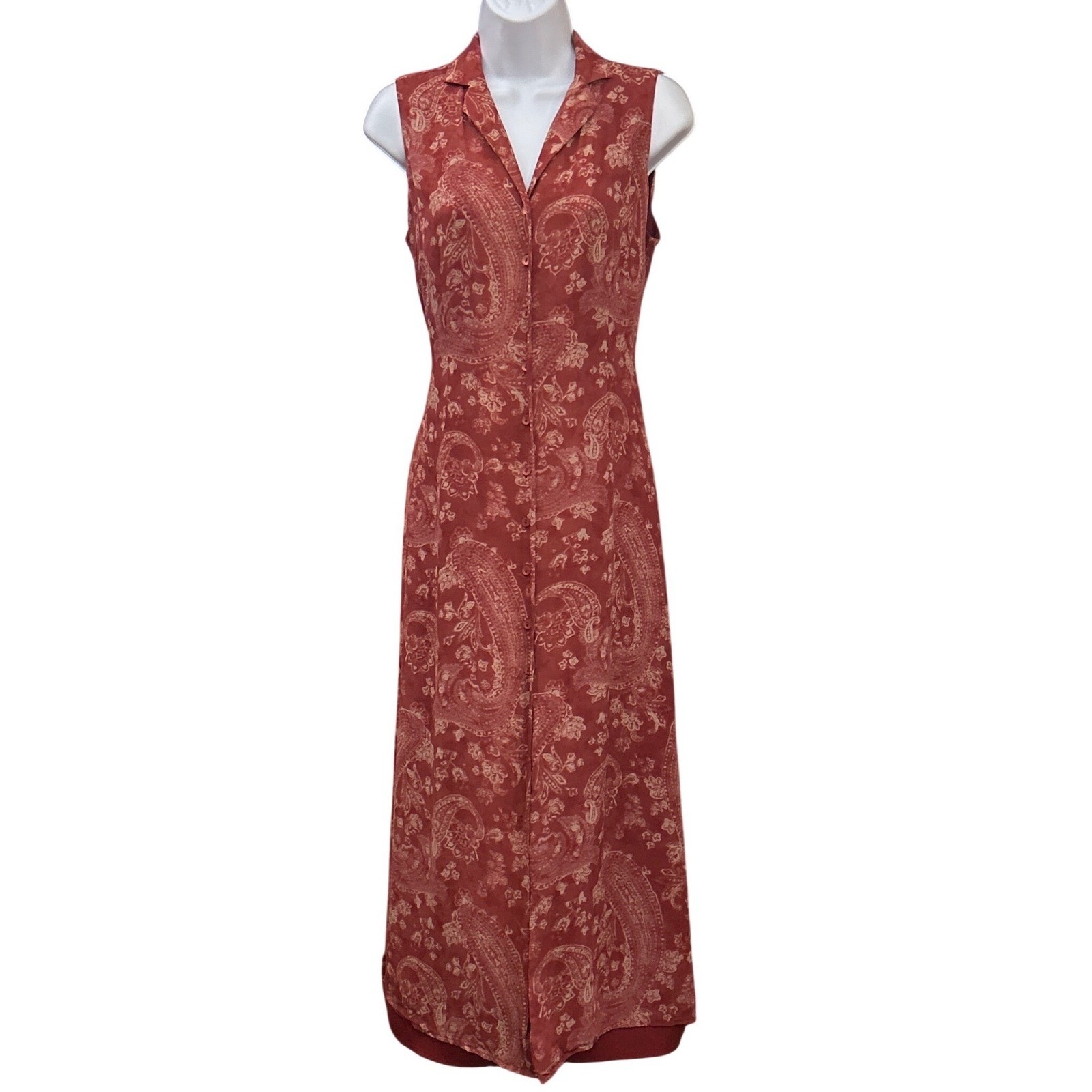 90s Charter Club Silk Paisley Maxi Dress Boho Whimsigoth Terracotta Red 8P
