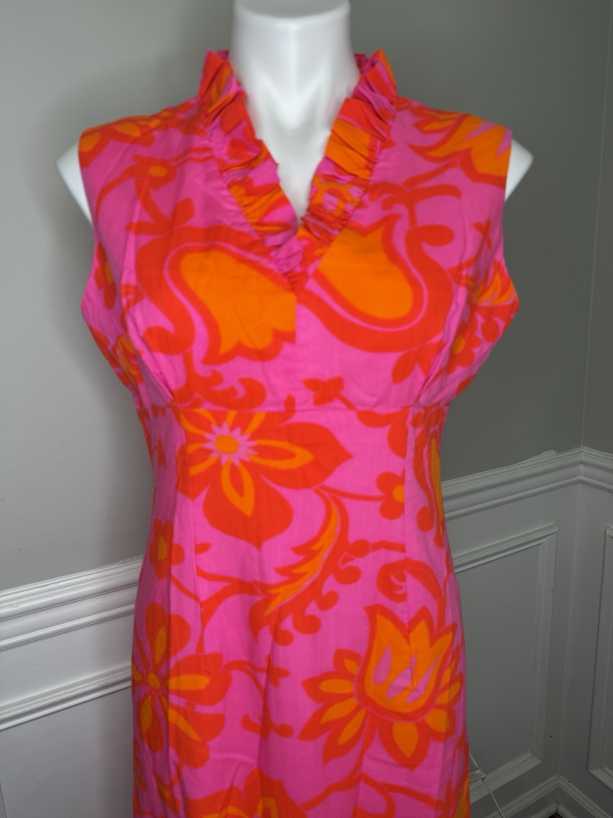 Vintage 4 60s 70s Hawaii M Psychedelic Floral Print maxi Dress Bright Pink N