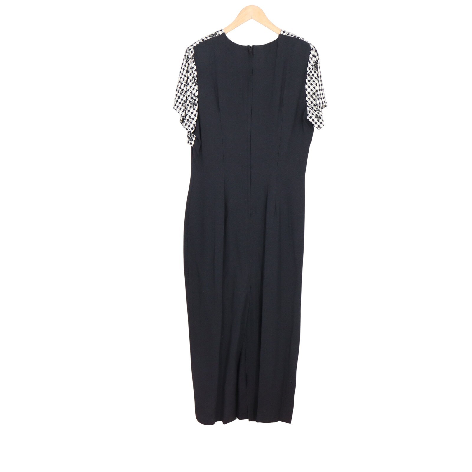 Brioche California Vintage Gingham Floral Maxi Dress Black White Size 13/14 USA