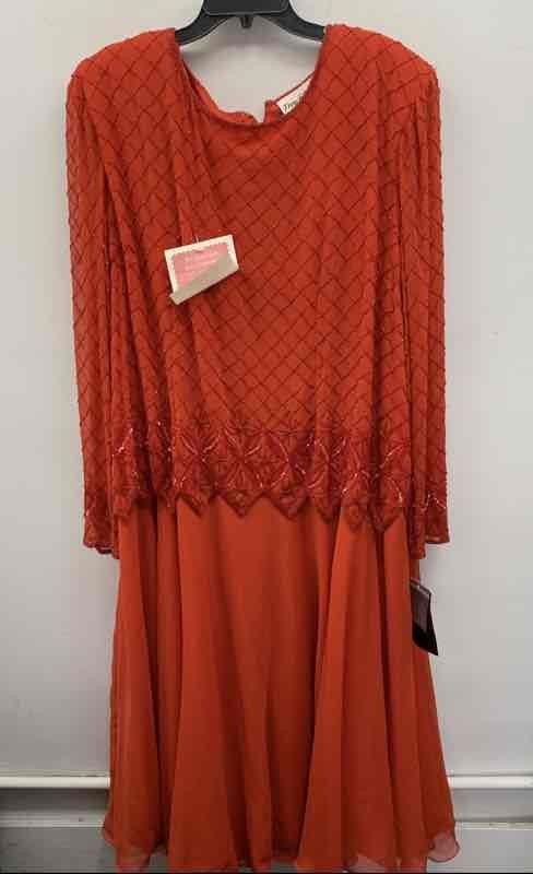 Vintage 90s French Collizioni Women&rsquo;s Rust Hand Beaded Formal Gown Dress 5X NWT