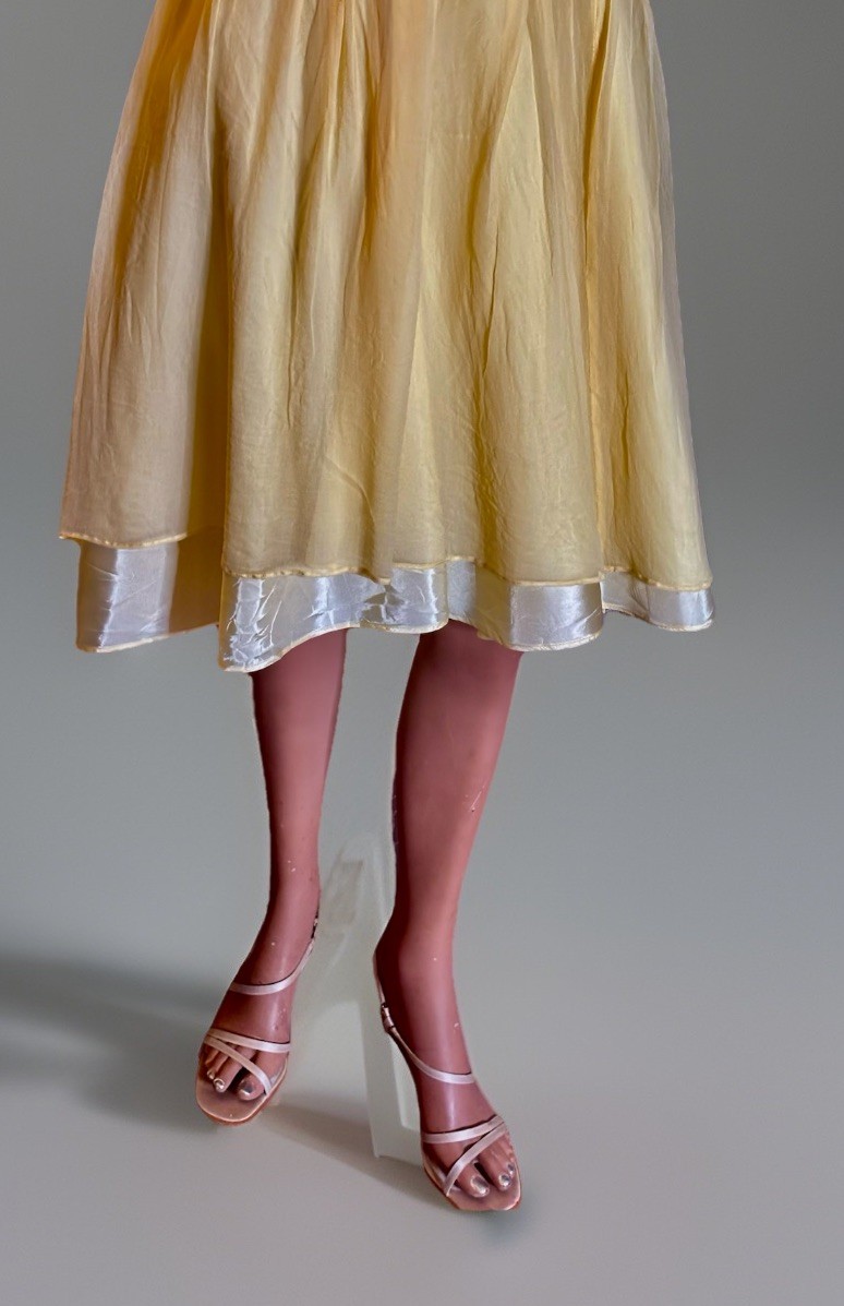 MCM Yellow Chiffon Mod Party Cocktail Dress Fitted Empire Waist/Full Skirt/Bow S
